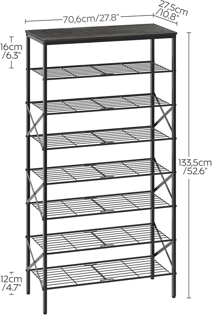 YATINEY 8 Tier Shoe Rack, Large Capacity Shoe Storage Organizer Holds 32 Pairs, Sturdy and Stable, for Entryway, Hallway, Closet, Dorm Room, Charcoal and Black SS08BC