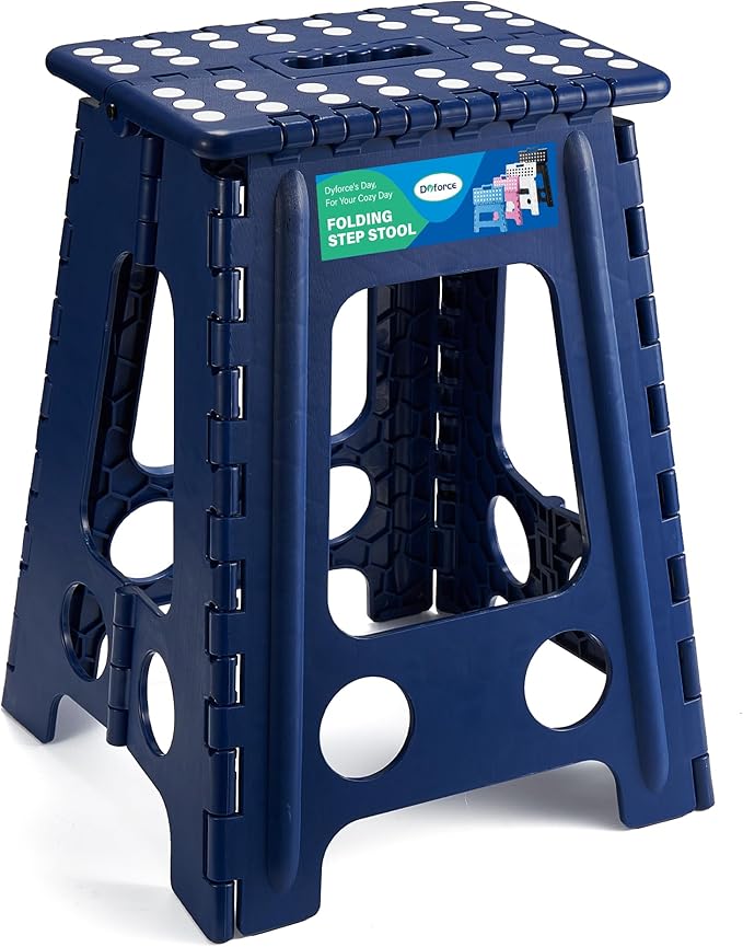 Dyforce 17.5 Inch Folding Step Stool, 400 lbs Heavy Duty Non-Slip Foldable Plastic Step Stool for Adults, Collapsible Stepping Stool with Handle for Kitchen Bathroom Bedroom Office (Royal Blue 1PC)