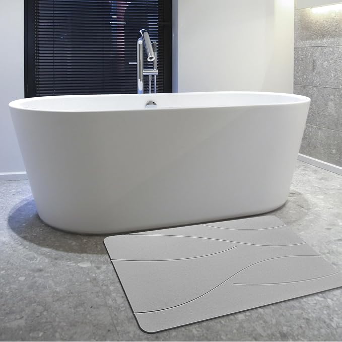 32"x20" Stone Bath Mat 2Pack, Diatomaceous Earth Shower Mat, Non-Slip Super Absorbent Quick Drying Bathroom Floor Mat, Natural, Easy to Clean (Cloudy Gray)