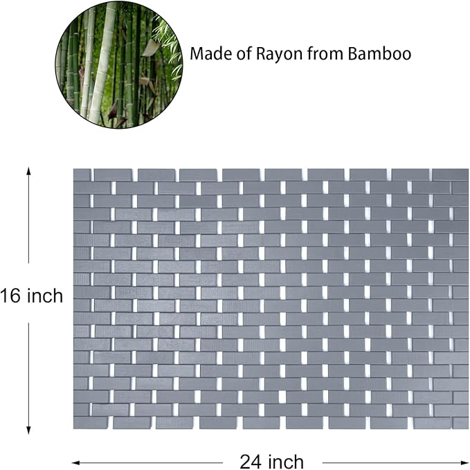 Bambo Bath Mat Bathroom Rugs Floor Wood Shower Bathtub Waterproof Non Slip Accessories 16x24 Inch Easy to Clean, Grey,1 pc