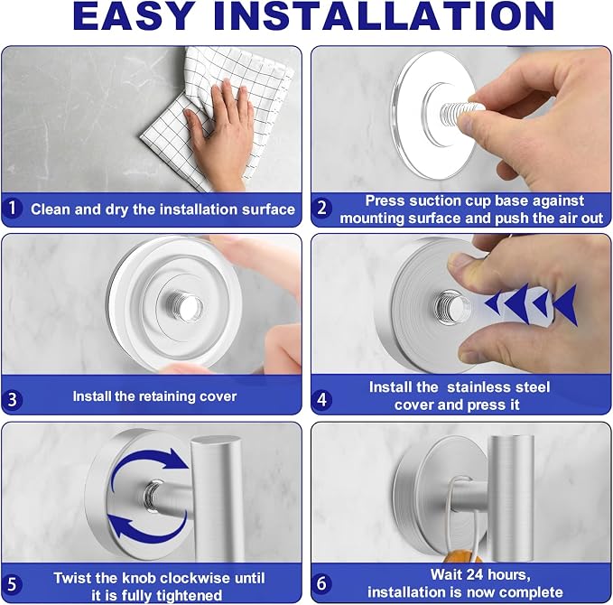 Bntuk Suction Cup Hooks, Shower Hooks for Inside Shower – Removable Towel Hooks for Bathroom Window Glass Mirror Tile, Bath Robe Looafh Hook for Hanging – Waterproof & Rustproof, Silver(4 Pack)