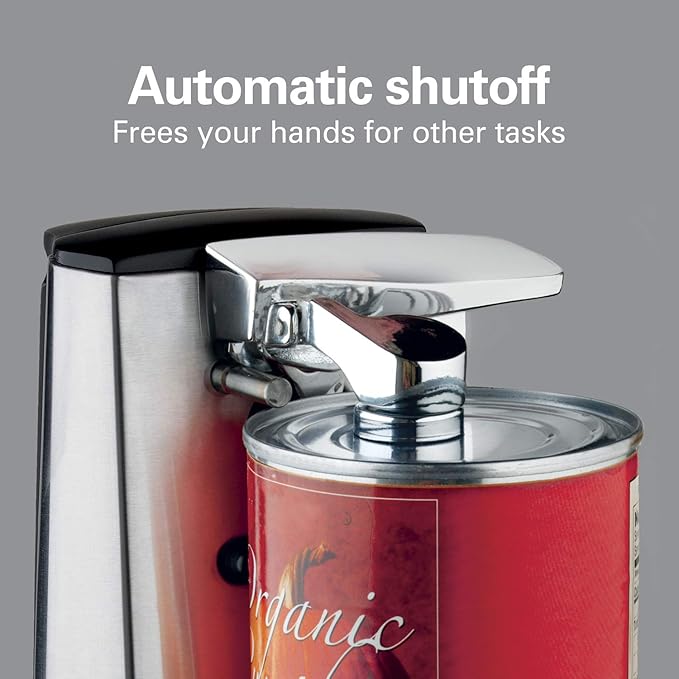Hamilton Beach Extra-Tall Electric Automatic Can Opener with Easy-Clean Detachable Cutting Lever, Cord Storage, Knife Sharpener, Brushed Stainless Steel (76700)