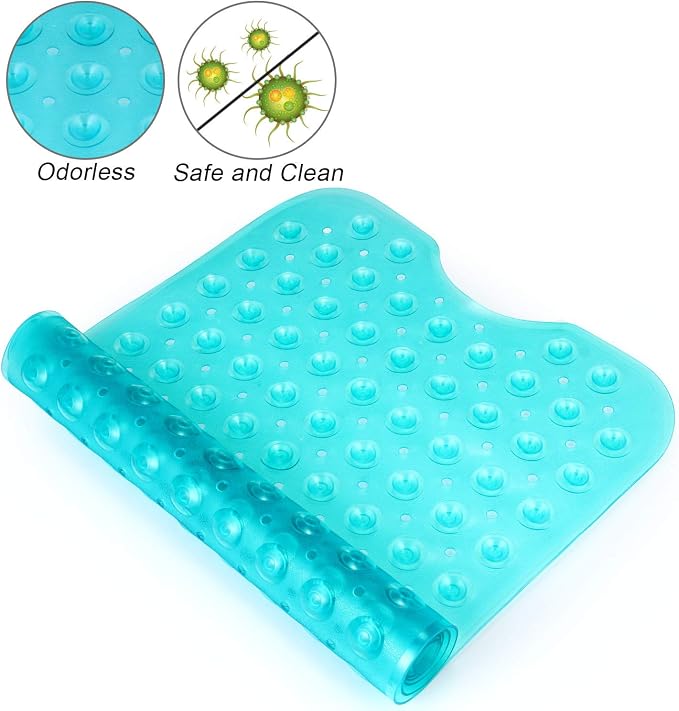 YINENN Bath and Shower Safety Mats 40x16 inch, Non Slip with Suction Cups for Bathroom Stall and Tub Floor, Extra Large and Machine Washable, Drain Holes Keep Bathtub Clean, Green