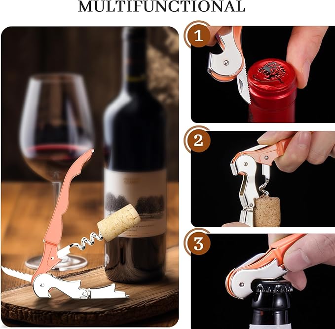 HYZ 2-Pack Wine Opener Waiter Corkscrew, Professional Wine Key for Servers, Bartender with Foil Cutter, Manual Wine Bottle Opener Double Hinged (Nectarine)