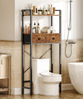 HOOBRO Over The Toilet Storage Rack with 2 Drawers, 3-Tier Bathroom Organizer Shelf Over Toilet, Freestanding Space Saver Bathroom Toilet Shelves Above Toilet for Room, Rustic Brown and Black BF47TS01