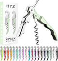 HYZ 2-Pack Wine Opener Waiter Corkscrew, Professional Wine Key for Servers, Bartender with Foil Cutter, Manual Wine Bottle Opener Double Hinged (Matcha Green)