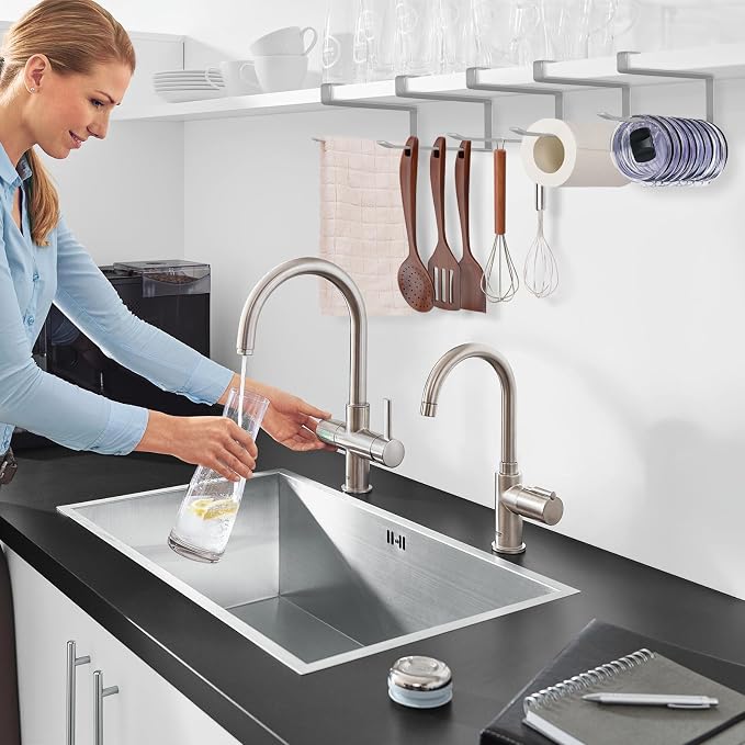 Tumbler Lid Organizer, Horizontal Tumbler Lid Storage Hook Up to 10 Lids, Space Saving Cup Lid Holders Under Cabinet Tumbler Lid Hook for Kitchen Organizer and Storage, Paper Towel Rack Hanger (Gray)