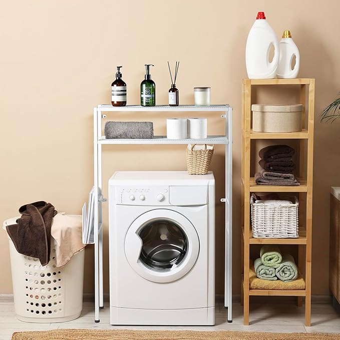 MyGift Over The Toilet Storage, 2-Tier Over Toilet Bathroom Organizer with Removable Magazine Holder Basket, Fit Most Toilets, Space-Saving, Easy Assembly, White