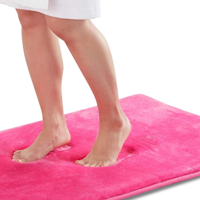 Memory Foam Bath Mat Non Slip Absorbent Super Cozy Velvet Bathroom Rug Carpet (20 inches X 32 inches, Fuschia)