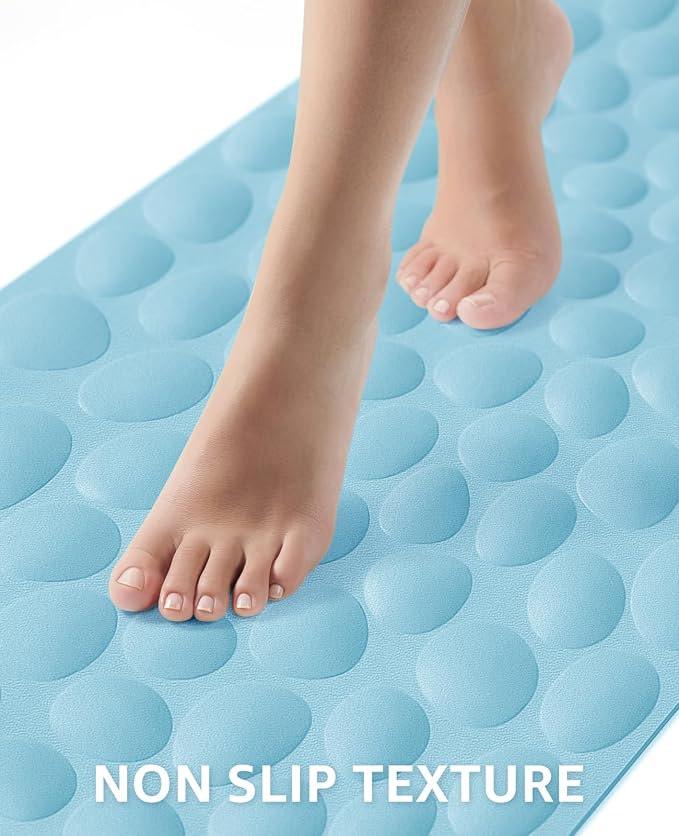 Bligli Non Slip Bathtub Mat, 16x31.5 Inch Standard Non-Slip Bathmats with Strong Suction Cups, Soft Rubber Anti-Slip Bathroom Floor Mat, Machine Washable, Comfort on Feet, 100% BPA Free (Sky Blue)