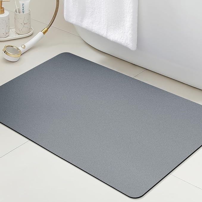 ACCUMTEK Non Slip Bath Mat, Thin Bathroom Rugs Fit Under Door, Quick Dry Bath Mats, Machine Washable Bath Rugs for Bathroom, Bathtub & Kitchen, Bathtub & Kitchen, Grey/Solid/36 x24