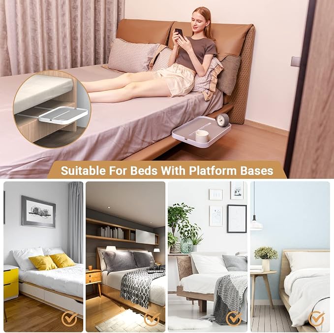 KIWIFOTOS 17" Bedside Shelf for Bed Bedside Table Under Mattress Nightstand Organizer Bedside Storage Rack Bedside Tray for Box Spring/Plate/Platform/Dorm Bed