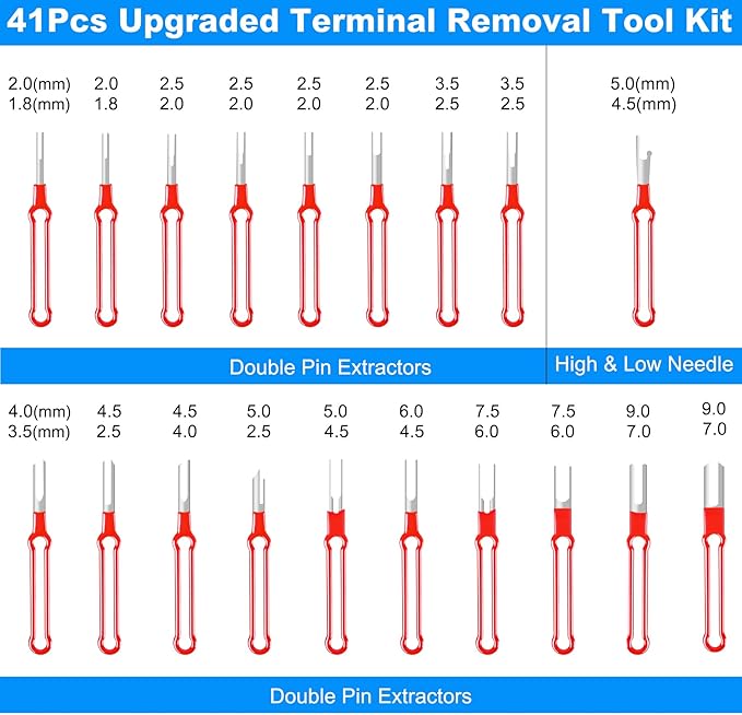 Terminal Removal Tool Kit 41 Pcs Depinning Tool Electrical Connector Pin Removal Tool Kit Pin Extractor Tool Set Wire Terminal Release Tool for Automotive Car Household Devices - Red