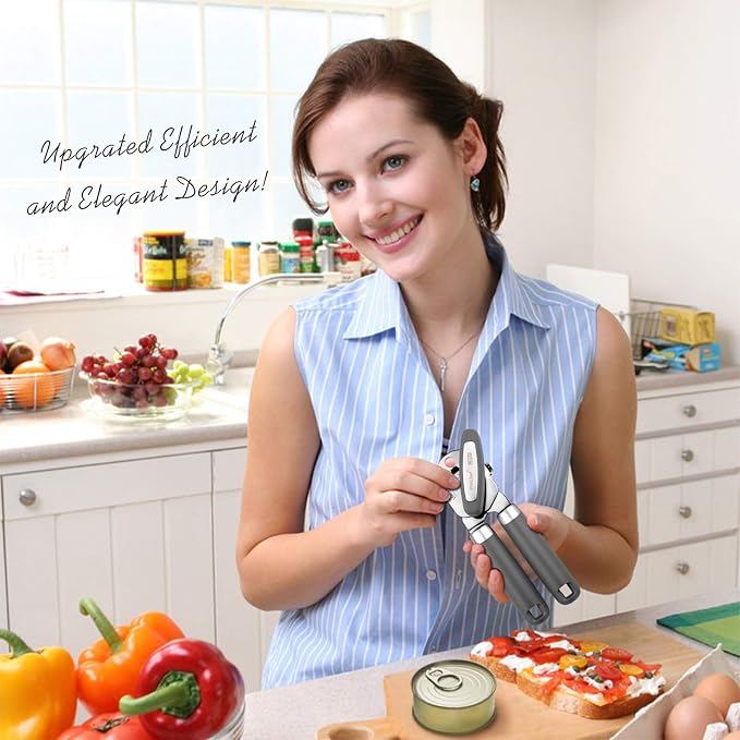 Can Opener, No-Trouble-Lid-Lift Manual Handheld Can Opener with Magnet, Smooth Edge Safe Cut for Beer/Tin/Bottle, Big Turning Knob Anti-Slip Handle Good for Seniors with Arthritis