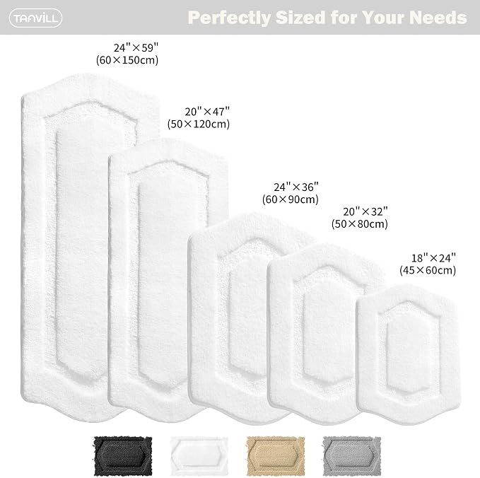 Bathroom Rug Mat, Extra Soft Absorbent Washable Bath Rug, Non-Slip Bath Mats for Bathroom, Tub and Shower, White, 18×24