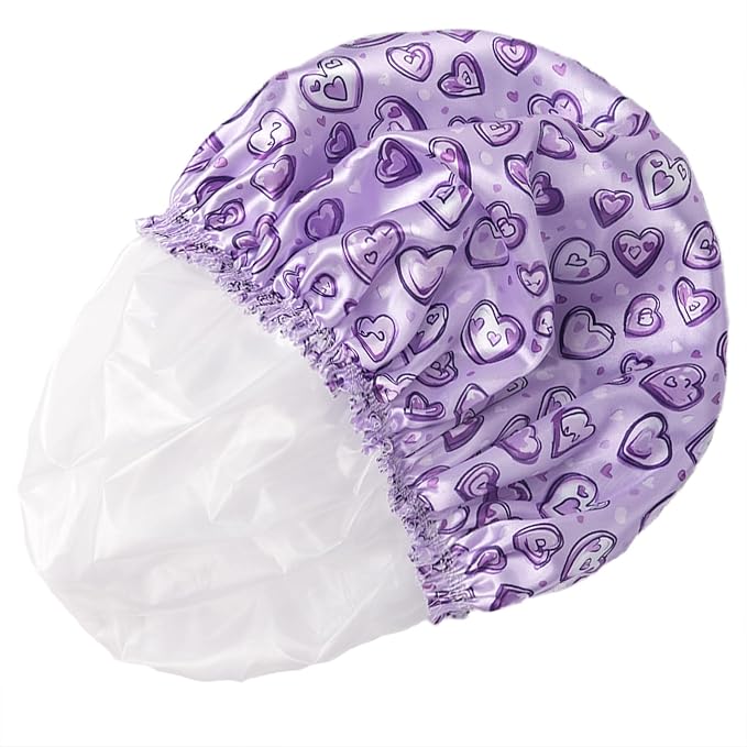 4 PCS Shower Cap for Women, Elastic and Reusable Bath Caps, Double Layers Shower Caps Reusable Waterproof, Bathing Shower Caps, Environmental Bath Hair Protection Cap - Heart