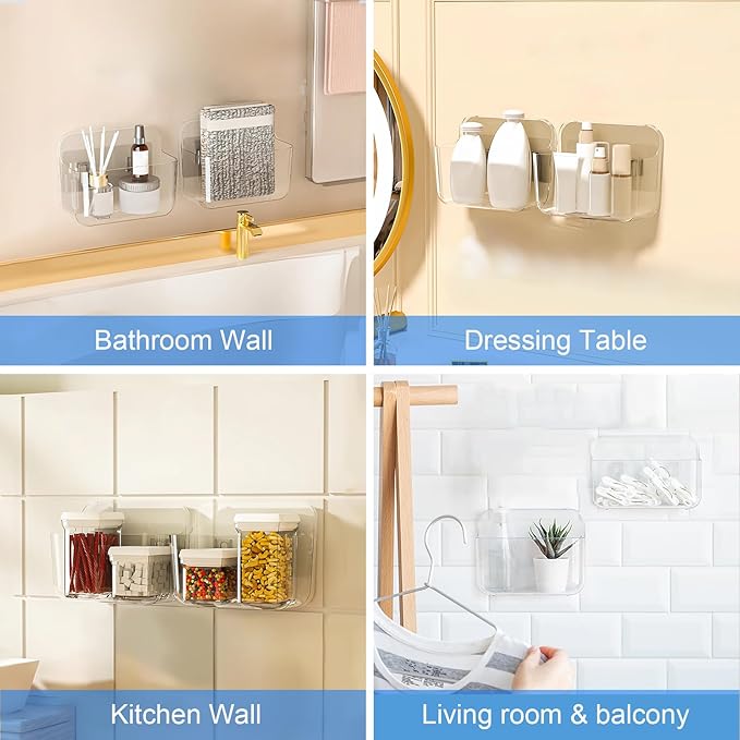 Diesisa 2pc Acrylic Wall Mount Organizer, Small Adhesive Clear Cabinet Door Organizer,Acrylic Shelves for Wall,No Drilling Hang Walls,with Self Adhesive Tape, for Bathroom, Kitchen, Living Room