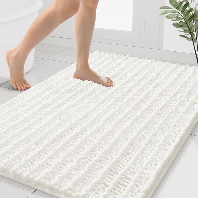 Smiry Bathroom Rugs Mat 40x32, Extra Soft Absorbent Chenille Bath Rugs, Non Slip Rubber Backing Machine Washable Quick Dry Bath Mats for Bathroom Floor, Tub, Shower, Home Decor Accessories, Ivory
