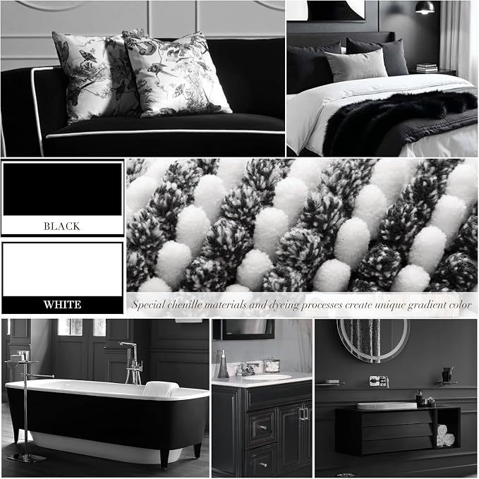 BSICPRO Bathroom Rugs and Mats Sets, 2 Piece Thick Absorbent Chenille Bath Mat Rug Set Non Slip, Soft Shaggy Bath Room Floor Mats for Bathroom, Machine Washable (Black, 20" x 60" Plus 20" x 32")