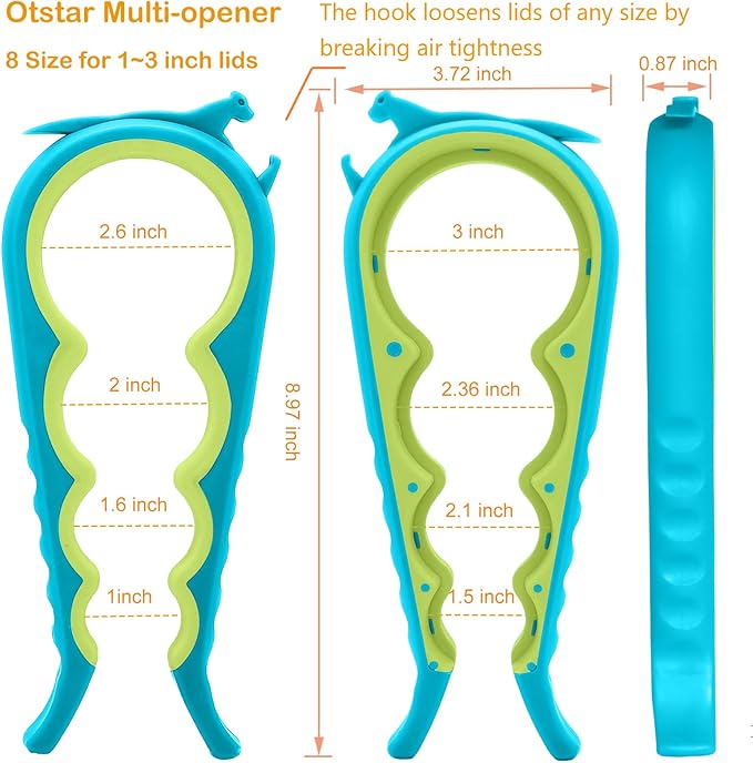 Otstar Jar Opener Bottle Opener and Can Opener for Weak hands, Seniors with Arthritis and Anyone with Low Strength, Mutil Jar Opener Get Lids Off Easily (Blue)