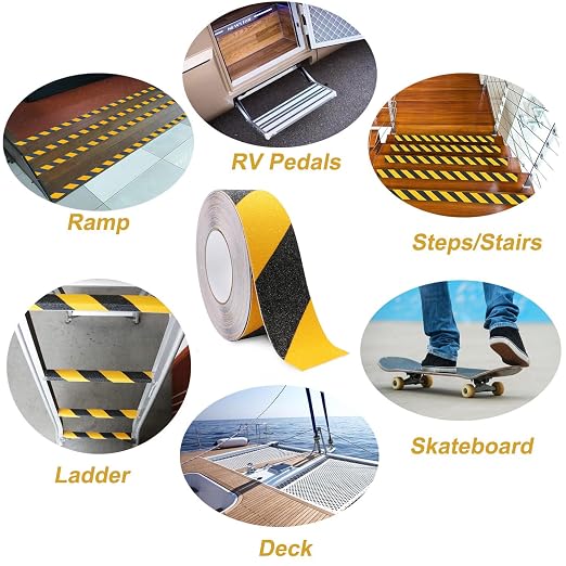 Anti Slip Safety Grip Tape 2 Inch x 60 Foot, Non Skid Tread for Stairs, Steps, Floors, Caution Dangerous Zones, Indoor and Outdoor Use (Yellow and Black)