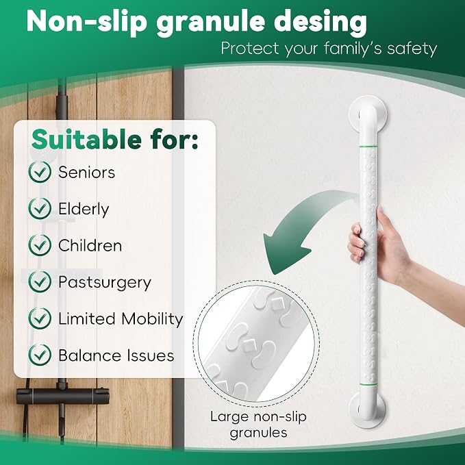 2 Pack Anti Bathroom Grab Rail,White Stainless Steel Shower Hand Rail,Safety Hand Rail Support for Elderly, Children and Disability （24 inch）