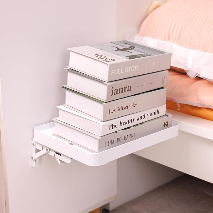 KIWIFOTOS 12.9" Floating Bedside Shelf for Bed Foldable Wall Mounted Shelf Adhesive Tablet Phone Storage Organiser for Bedroom Nursery Dorm Living Room