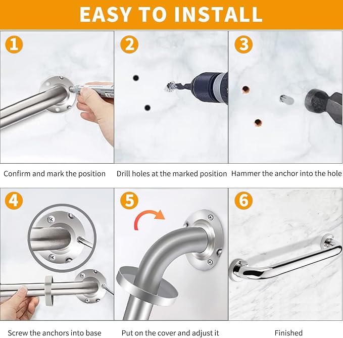 18 Inch Shower Grab Bar 2 Pack, 18" L x 1.25" D Brushed Nickel All-Welded Stainless Steel, ADA Safety Shower Handle for Bathroom,Stairway,Anti-Slip Grab Bars for Elderly,Handicap,Pregnant
