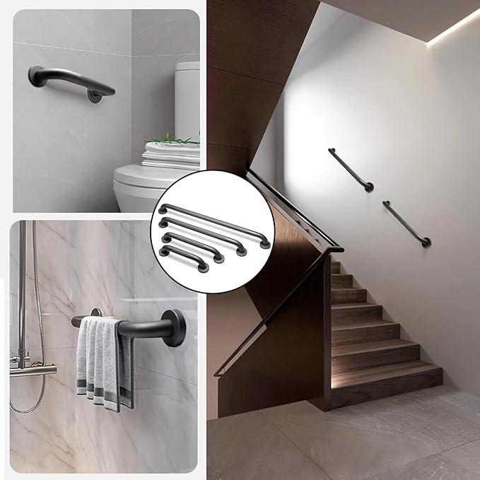 Shower Grab Bar, 2 Pack 16 Inch Gray Bathroom Grab Bar, 1.25" Diameter 304 Stainless Steel Anti-Slip Grab Bars for Bathtubs and Showers, Handicap Shower Grab Bar for Seniors Elderly