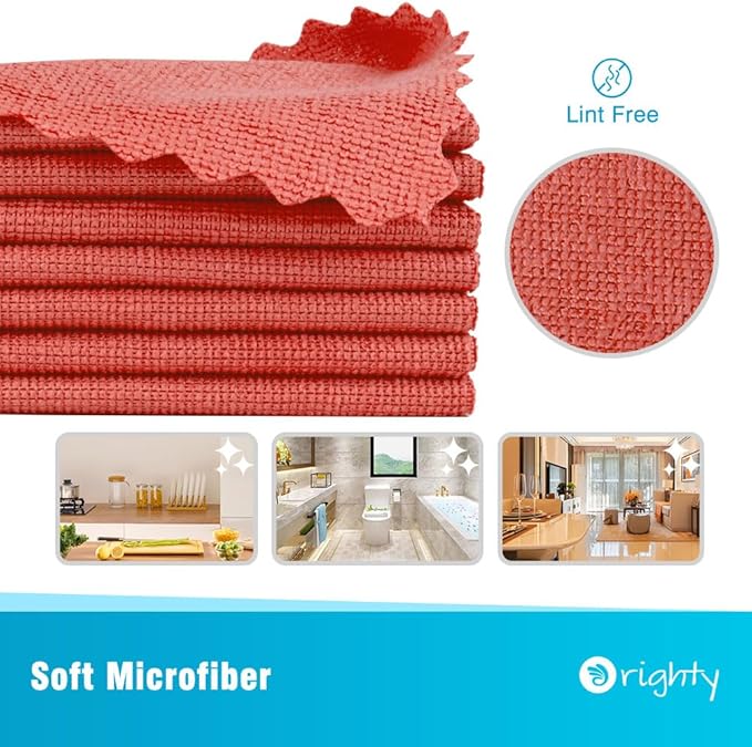 Orighty Microfiber Cleaning Cloth Bulk, Shop Towels Shop Rags 50 Pack, Reusable Microfiber Cleaning Rags for Cars, Multi-Purpose Lint Free Towels for Home & Kitchen, 12x12 Inch, Red