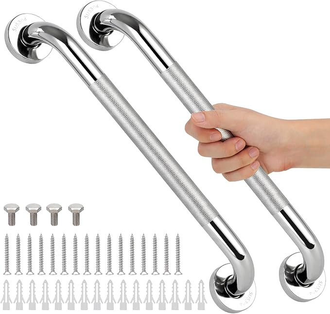 2 PCS Shower Grab Bars for Seniors, 16 Inch Anti Slip Shower Handle, Stainless Steel Bathroom Balance Bar, Safety Hand Rail Support, Assist Bath Handrails for Handicap, Elderly, Pregnant