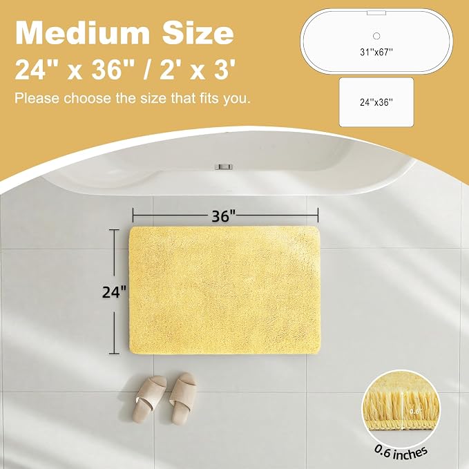 TYUU Yellow Bathroom Rugs, Ultra Soft Bath Rugs Non Slip Washable, Super Absorbent Quick Dry Bath Mat with Rubber Backing for Bathroom Floor, Shower, or Sink, Yellow 24" x 36"