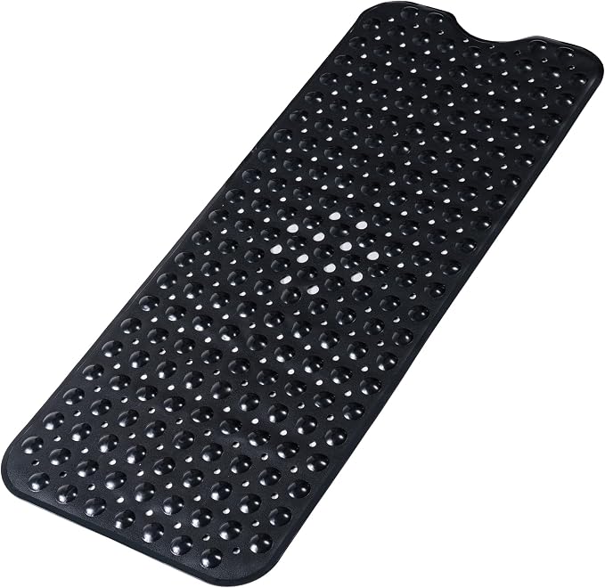 Large Non Slip Bathtub Mat, Extra Long Bath Mat for Tub, 40 x 16 Inch, Machine Washable Shower Mats with Suction Cups and Drain Holes, Bath Tub Mats for Bathroom Non Slip, Black