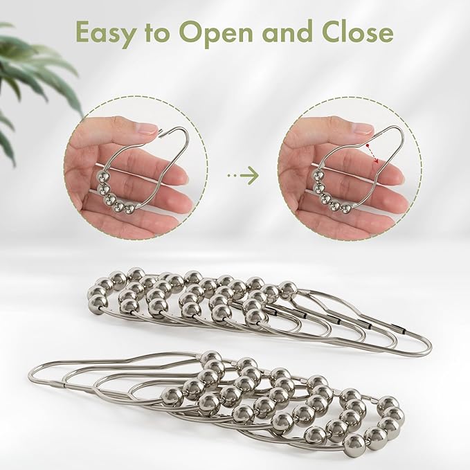 Amazer Shower Curtain Hooks, Decorative Rust Proof Stainless Steel Shower Curtain Hooks for Bathroom Shower Rods Set of 24, Polished Nickel