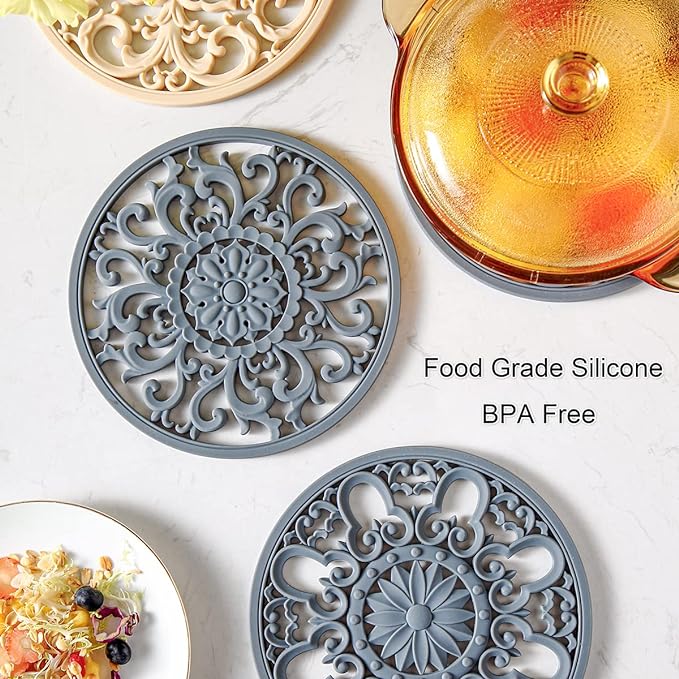 Extra Thick Silicone Trivet Mat for Hot Dishes, Hot Pots and Pans, Pot Holder, Hot Pad to Protect Your Table and Countertop, Kitchen Decor and Accessories,Pink,Set of 3