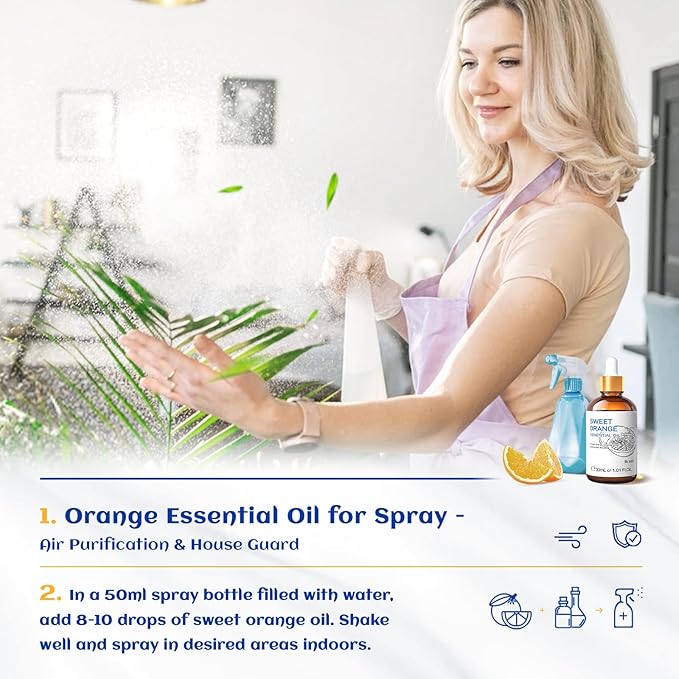 HIQILI 30ml Pure Sweet Orange Essential Oil, 100% Natural - 1 fl oz | Aromatherapy for Diffusers & Air Freshening, Skin Care, DIY for Cleaning Spray, Hand Soap,Candle & Soap