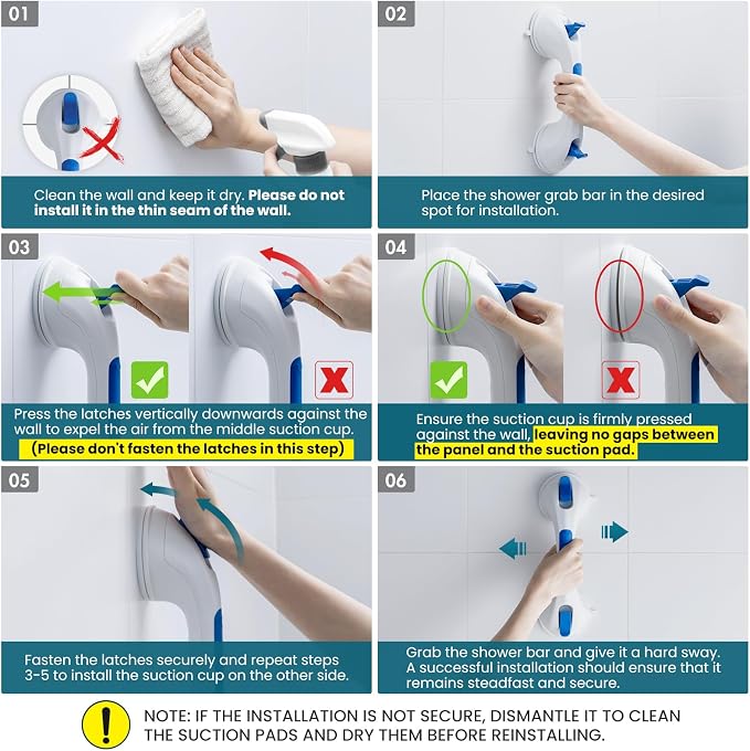 TAILI Shower Grab Bar Suction Grab Bars for Bathtubs and Showers for Elderly, Bath Handle for Seniors Bathroom Safety Handles for Elderly, Handicap Balance Assist Bath Grip No Drilling Removable,G9