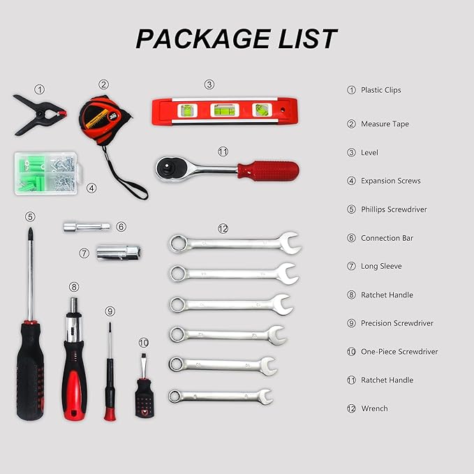 238-Piece Home & Hand Tool Kit Set- Portable Black Tool Box Set Hand Tool Kit with Lock, Perfect for Homeowner, Diyer, Handyman
