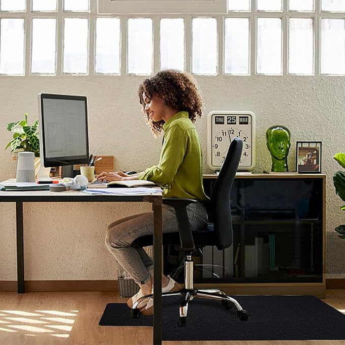 Hardwood and Tile Floor Office Chair Mat, 48" x 36" Computer Gaming Rolling Chair Mat, Non-Slip Low-Pile Floor Protector, Under Desk Mat for Rolling Chair, Black Lip