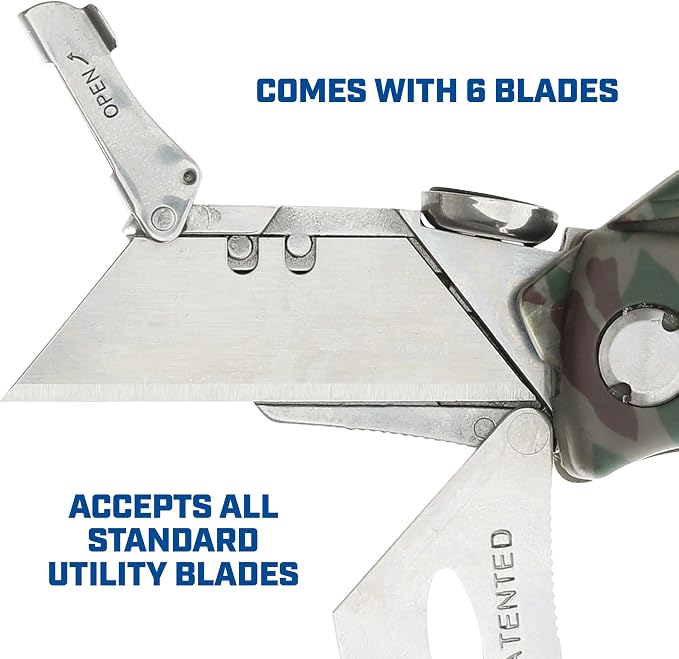 Sheffield Folding Utility Knife, Accepts Standard Utility Knife Blades, Box Cutter, Razor Blades Included, For Home, Office, Trades, and Warehouse