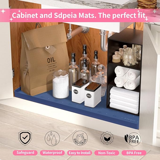 Sdpeia Under Sink Mat 31"×22" Waterproof Silicone Cabinet Liner & Sink Protector for Kitchen & Bathroom, Multi-Purpose Organizers Tray for Pets, Laundry, Cat Litter Mat