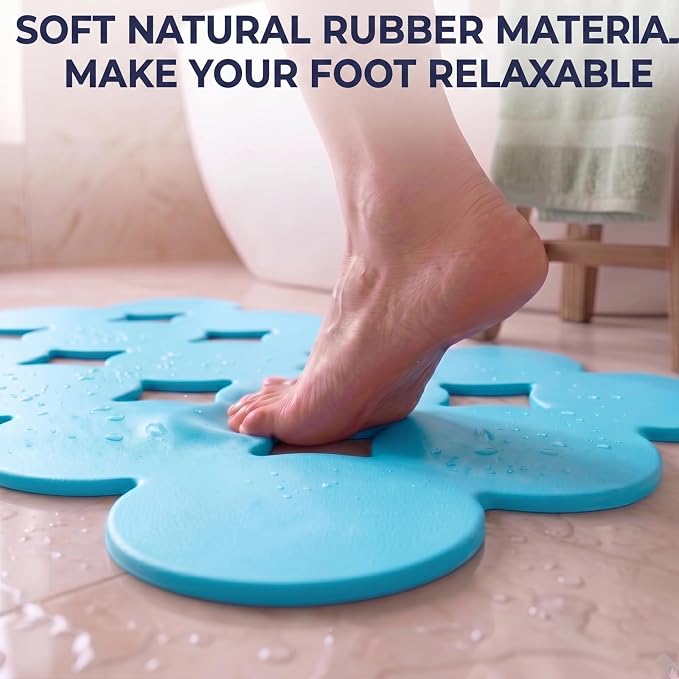 Patented Webos Non Slip Bathtub Mat Shower Mat Bath Mat Tub Mats with Strong Suction Cups Soft Natural Rubber Bath Mat for Inside The tub (Circle-Blue, 28x16 inch)