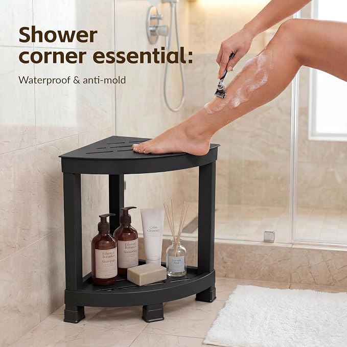 Shower Stool for Inside Shower, Small Bathroom Stool with Storage Shelf, Waterproof Corner Shower Organizer, Non-Slip Bath Stool for Adults, Multi-Purpose Side Table for Home