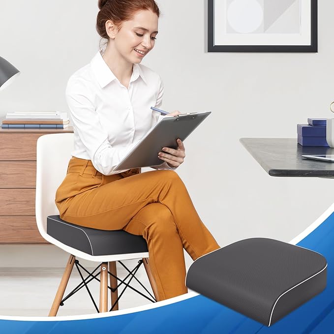 SweetSlubr Seat Cushion for Tailbone Pain Relief, Office Chair Cushion, Memory Foam Large Chair Cushion with Non-Slip Cover for Soft Support at Office Chair, Car Seat, Airplane Grey/2X-Large