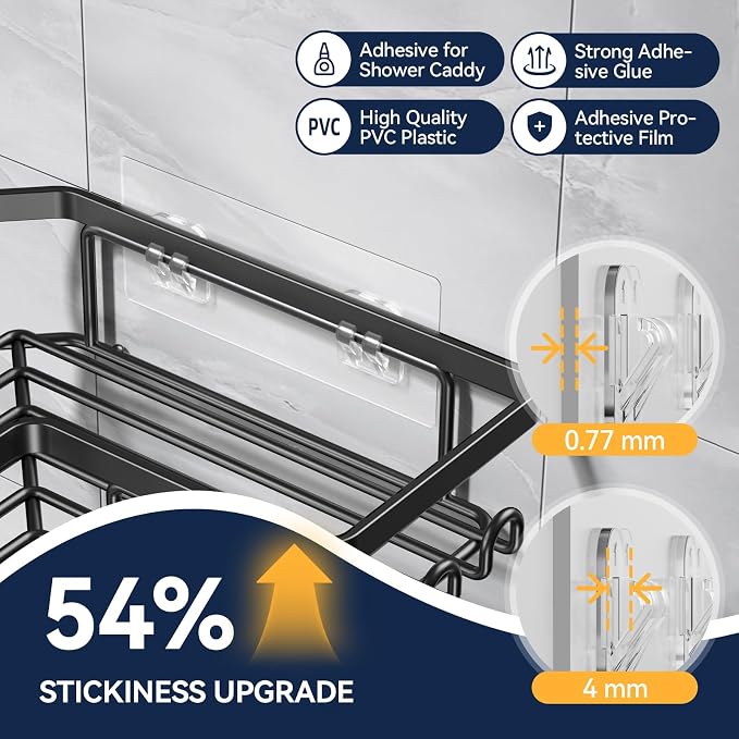 YASONIC 5-Pack Shower Caddy Adhesive Replacement - Transparent Shower Adhesive Strips, No Drilling Hooks for Bath Storage Shelves, Kitchen Racks, Basket & Soap Holder