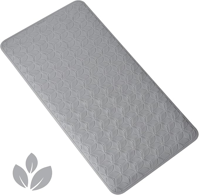 Bathtub Mat Non Slip with Suction Cups - 100% Rubber Bathroom Mat Textured for Bath Tub Shower Safety - Soft on Touch - BPA/PVC Free - Pet Dog Bath Mat - Machine Washable - 17 × 35 Inch（Gray）