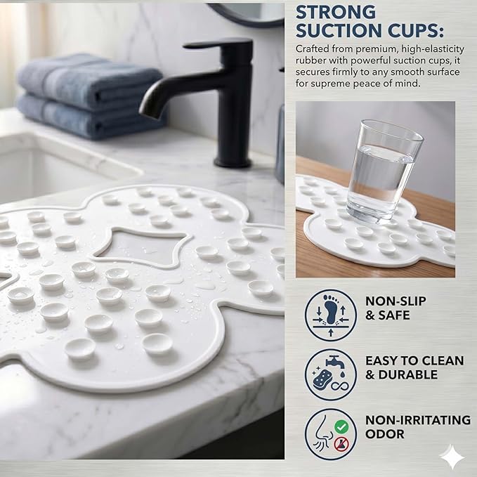 Webos Patented Non Slip Bathtub Mat Shower Bath Mats with Strong Suction Cups Superior Grip&Drainage Soft Heavy Duty Natural Rubber Bath Mat for Inside The tub (White, 28x16 inch)