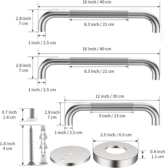 3 Pack Commercial Handicap Grab Bars Bundle,Munzong 12" 16" 16" Brushed Nickel Bathroom Grab Bar for Shower, Stainless Steel Anti Slip Bathroom Balance Bar,Safety Hand Rail for Elderly Injury Senior