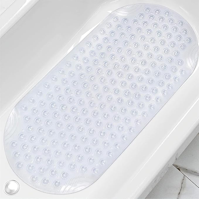 Anti Slip Bathtub Mat,Non Slip Bath Mat,16x35 Inch Extra Long Tub Mat,Machine Washable Bathroom Shower Mat with Suction Cups and Drainage Holes,Soft on Feet (White)