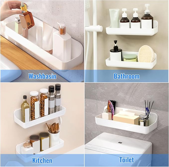 Diesisa 2pc Acrylic Wall Mounted Shower Caddy, Adhesive Shelf, Bathroom Shelves for Wall, No Drilling Hang Walls,Stick on Shelf, with Self Adhesive Tape, for Bathroom, Kitchen, Living Room